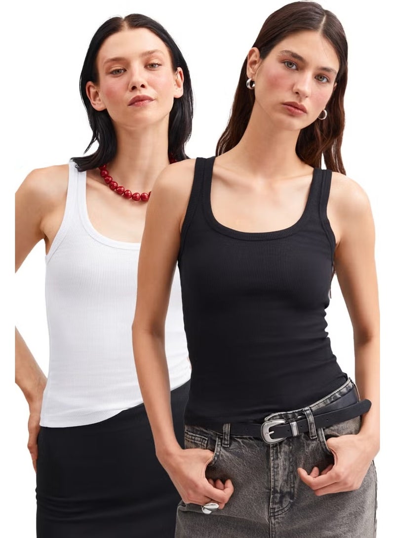 GRIMELANGE Marinette Women's Regular Black - White Tank Top - Image 1